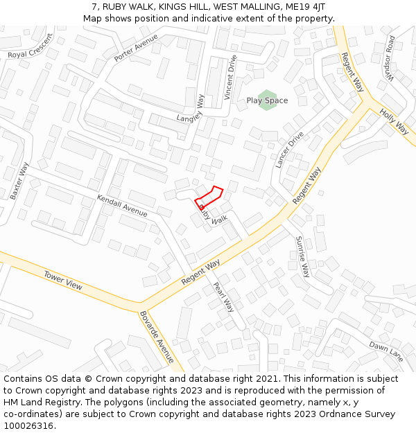 7, RUBY WALK, KINGS HILL, WEST MALLING, ME19 4JT: Location map and indicative extent of plot