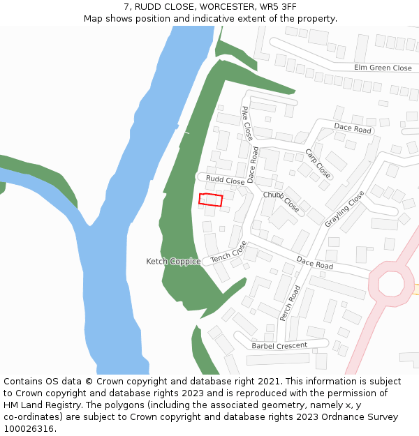 7, RUDD CLOSE, WORCESTER, WR5 3FF: Location map and indicative extent of plot