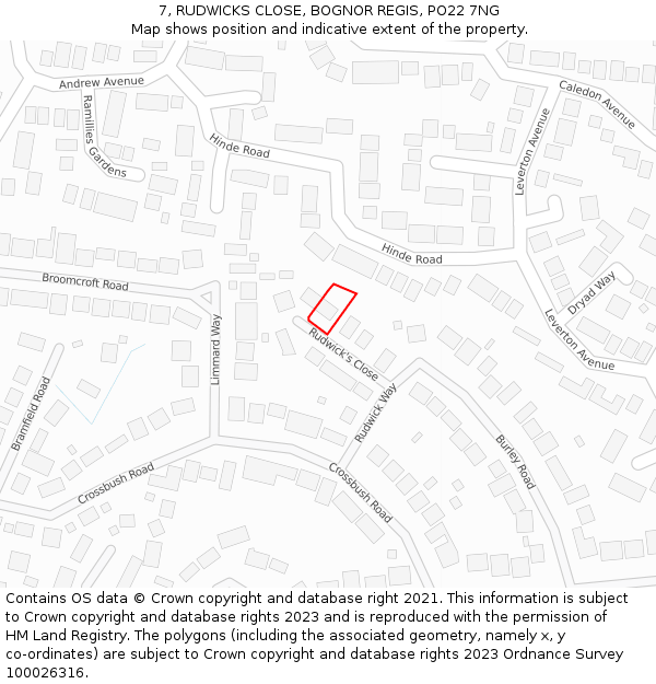 7, RUDWICKS CLOSE, BOGNOR REGIS, PO22 7NG: Location map and indicative extent of plot