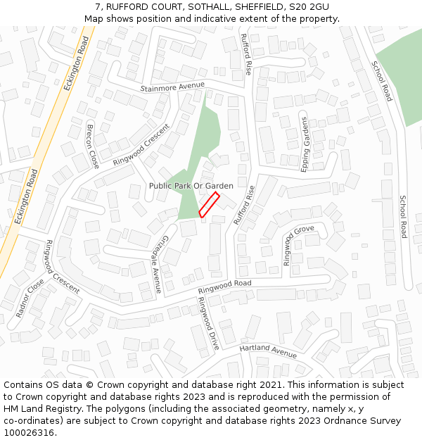 7, RUFFORD COURT, SOTHALL, SHEFFIELD, S20 2GU: Location map and indicative extent of plot