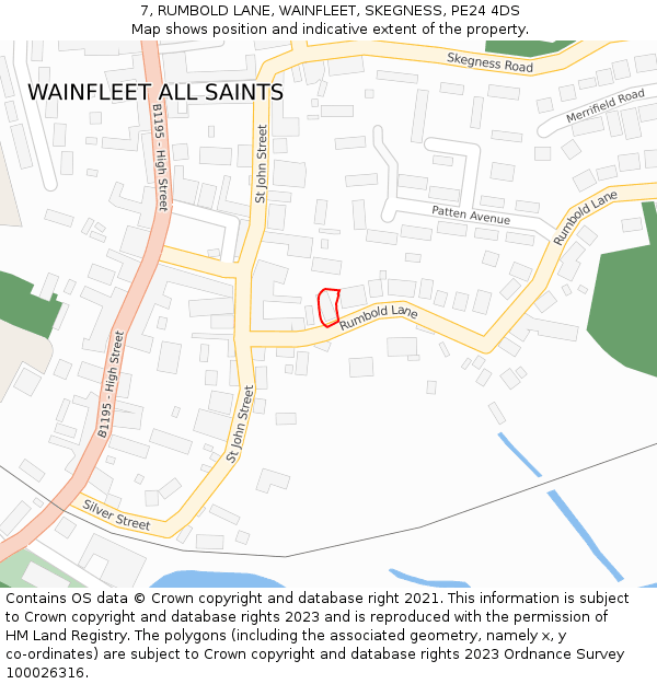 7, RUMBOLD LANE, WAINFLEET, SKEGNESS, PE24 4DS: Location map and indicative extent of plot