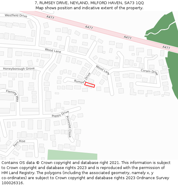 7, RUMSEY DRIVE, NEYLAND, MILFORD HAVEN, SA73 1QQ: Location map and indicative extent of plot