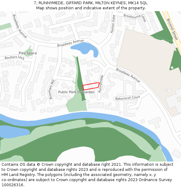 7, RUNNYMEDE, GIFFARD PARK, MILTON KEYNES, MK14 5QL: Location map and indicative extent of plot