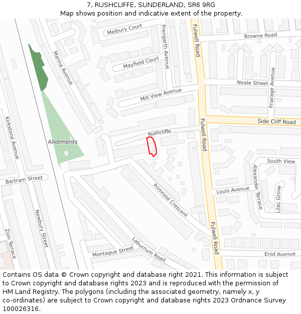 7, RUSHCLIFFE, SUNDERLAND, SR6 9RG: Location map and indicative extent of plot