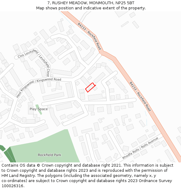 7, RUSHEY MEADOW, MONMOUTH, NP25 5BT: Location map and indicative extent of plot