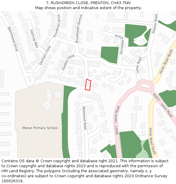 7, RUSHGREEN CLOSE, PRENTON, CH43 7NN: Location map and indicative extent of plot