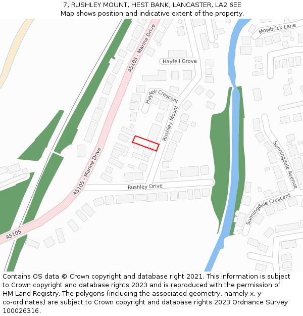 7, RUSHLEY MOUNT, HEST BANK, LANCASTER, LA2 6EE: Location map and indicative extent of plot