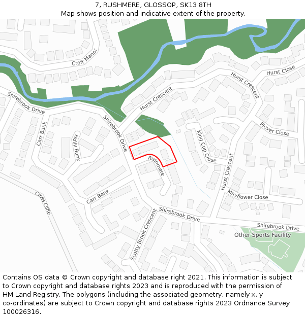 7, RUSHMERE, GLOSSOP, SK13 8TH: Location map and indicative extent of plot