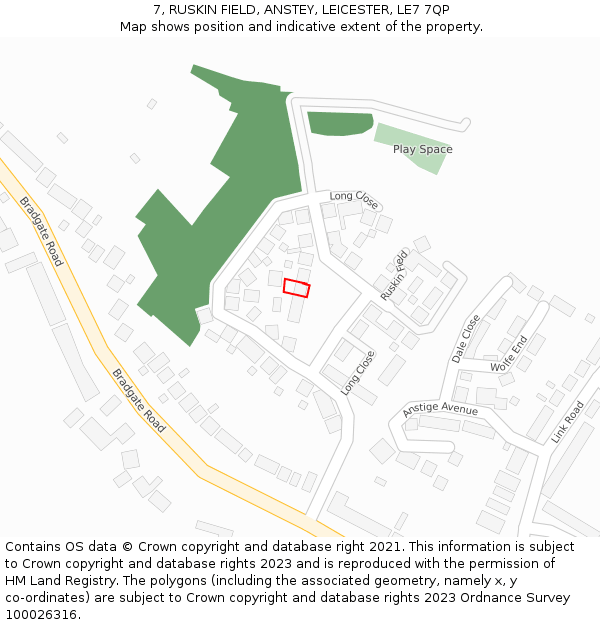 7, RUSKIN FIELD, ANSTEY, LEICESTER, LE7 7QP: Location map and indicative extent of plot