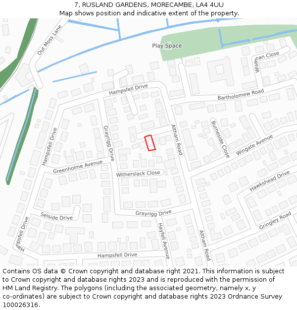 7, RUSLAND GARDENS, MORECAMBE, LA4 4UU: Location map and indicative extent of plot