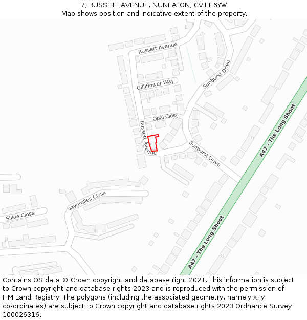 7, RUSSETT AVENUE, NUNEATON, CV11 6YW: Location map and indicative extent of plot