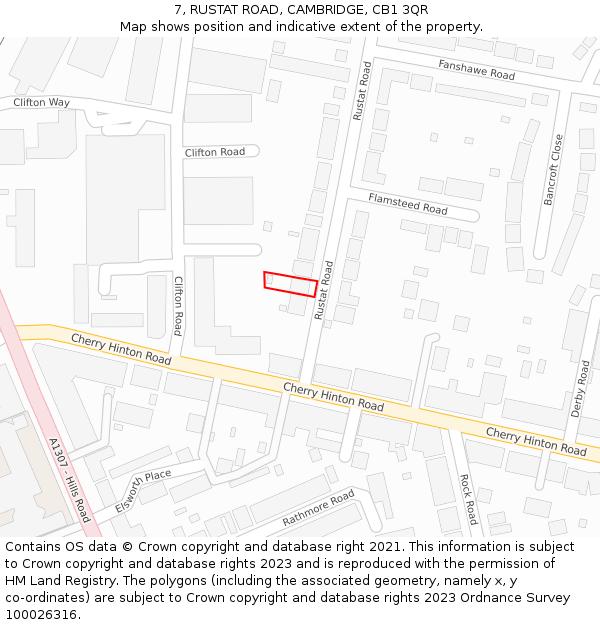7, RUSTAT ROAD, CAMBRIDGE, CB1 3QR: Location map and indicative extent of plot