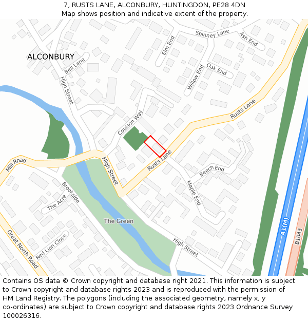 7, RUSTS LANE, ALCONBURY, HUNTINGDON, PE28 4DN: Location map and indicative extent of plot