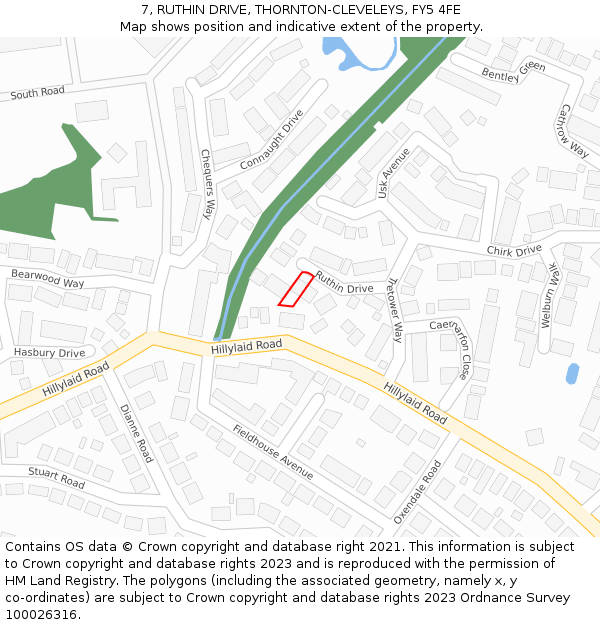 7, RUTHIN DRIVE, THORNTON-CLEVELEYS, FY5 4FE: Location map and indicative extent of plot