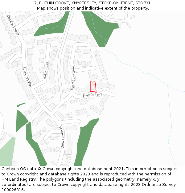 7, RUTHIN GROVE, KNYPERSLEY, STOKE-ON-TRENT, ST8 7XL: Location map and indicative extent of plot