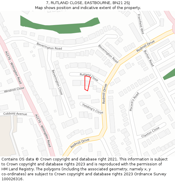 7, RUTLAND CLOSE, EASTBOURNE, BN21 2SJ: Location map and indicative extent of plot