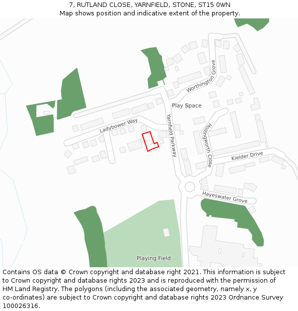 7, RUTLAND CLOSE, YARNFIELD, STONE, ST15 0WN: Location map and indicative extent of plot