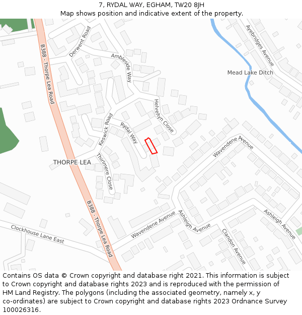 7, RYDAL WAY, EGHAM, TW20 8JH: Location map and indicative extent of plot