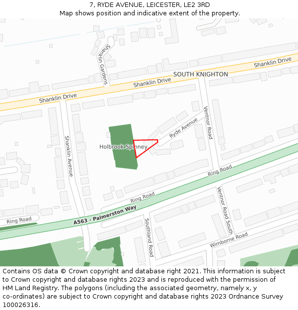 7, RYDE AVENUE, LEICESTER, LE2 3RD: Location map and indicative extent of plot