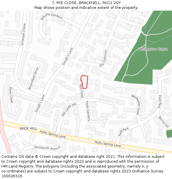 7, RYE CLOSE, BRACKNELL, RG12 2QY: Location map and indicative extent of plot