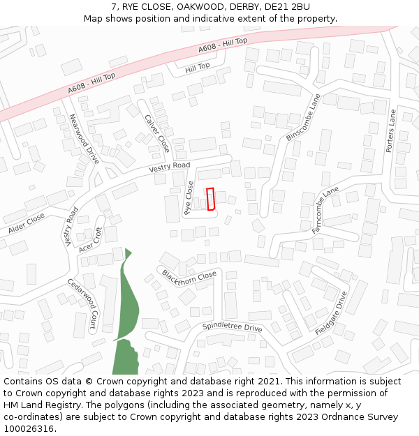 7, RYE CLOSE, OAKWOOD, DERBY, DE21 2BU: Location map and indicative extent of plot