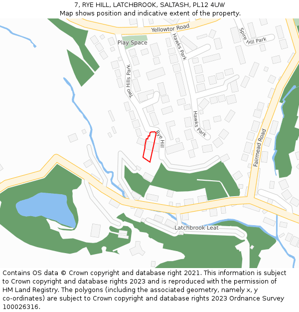 7, RYE HILL, LATCHBROOK, SALTASH, PL12 4UW: Location map and indicative extent of plot