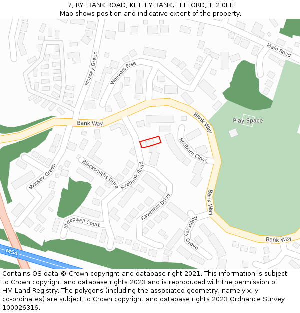 7, RYEBANK ROAD, KETLEY BANK, TELFORD, TF2 0EF: Location map and indicative extent of plot