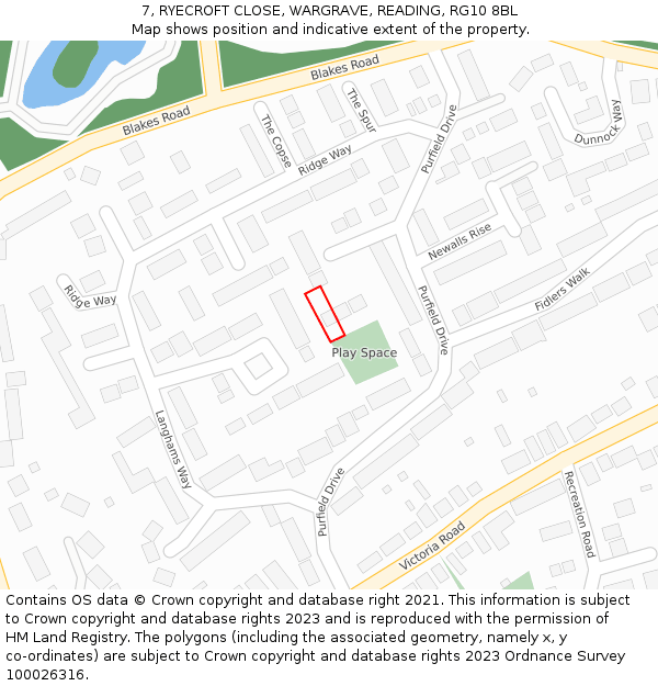 7, RYECROFT CLOSE, WARGRAVE, READING, RG10 8BL: Location map and indicative extent of plot