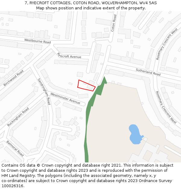 7, RYECROFT COTTAGES, COTON ROAD, WOLVERHAMPTON, WV4 5AS: Location map and indicative extent of plot