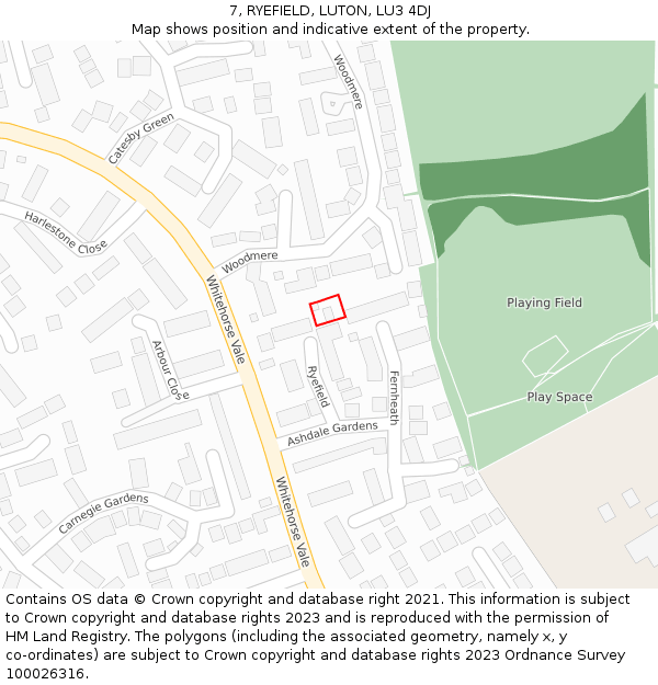 7, RYEFIELD, LUTON, LU3 4DJ: Location map and indicative extent of plot