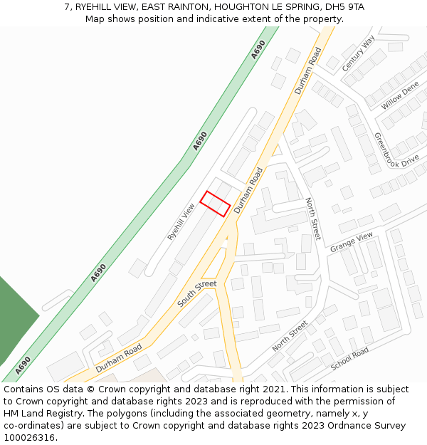 7, RYEHILL VIEW, EAST RAINTON, HOUGHTON LE SPRING, DH5 9TA: Location map and indicative extent of plot