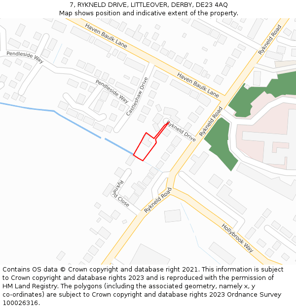 7, RYKNELD DRIVE, LITTLEOVER, DERBY, DE23 4AQ: Location map and indicative extent of plot