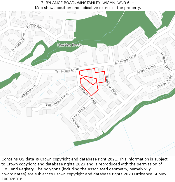 7, RYLANCE ROAD, WINSTANLEY, WIGAN, WN3 6LH: Location map and indicative extent of plot