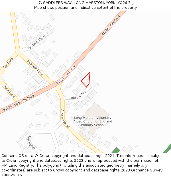 7, SADDLERS WAY, LONG MARSTON, YORK, YO26 7LJ: Location map and indicative extent of plot