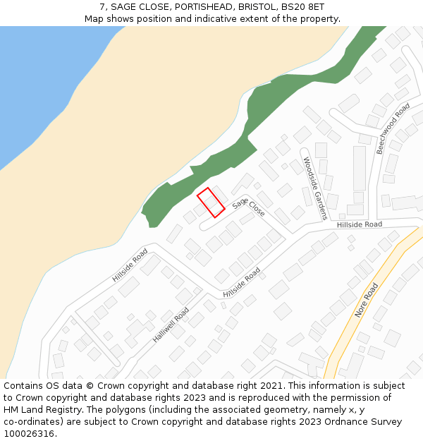 7, SAGE CLOSE, PORTISHEAD, BRISTOL, BS20 8ET: Location map and indicative extent of plot