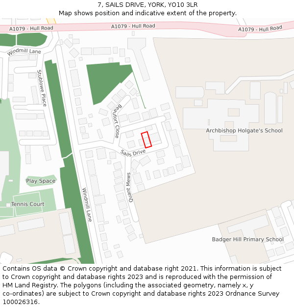 7, SAILS DRIVE, YORK, YO10 3LR: Location map and indicative extent of plot