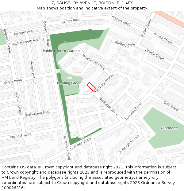 7, SALISBURY AVENUE, BOLTON, BL1 4EX: Location map and indicative extent of plot