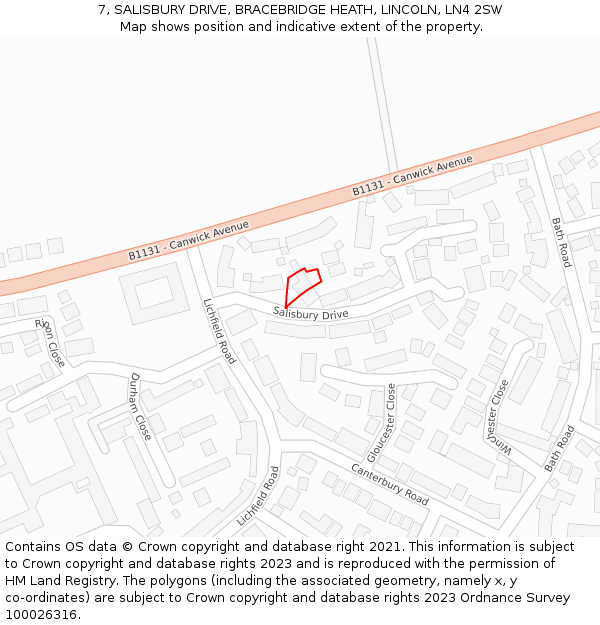 7, SALISBURY DRIVE, BRACEBRIDGE HEATH, LINCOLN, LN4 2SW: Location map and indicative extent of plot