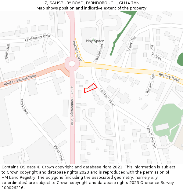 7, SALISBURY ROAD, FARNBOROUGH, GU14 7AN: Location map and indicative extent of plot