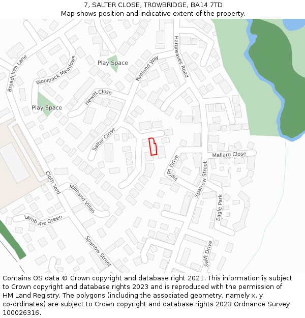 7, SALTER CLOSE, TROWBRIDGE, BA14 7TD: Location map and indicative extent of plot