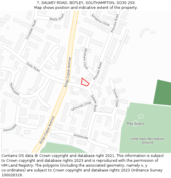 7, SALWEY ROAD, BOTLEY, SOUTHAMPTON, SO30 2SX: Location map and indicative extent of plot