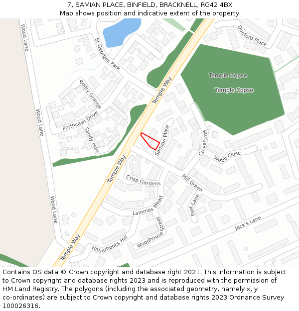 7, SAMIAN PLACE, BINFIELD, BRACKNELL, RG42 4BX: Location map and indicative extent of plot