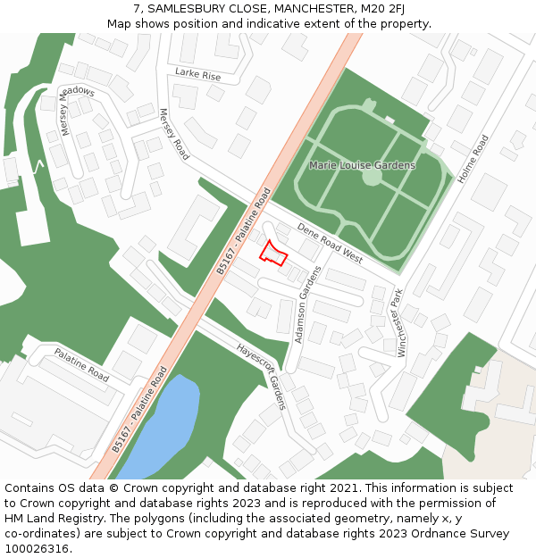 7, SAMLESBURY CLOSE, MANCHESTER, M20 2FJ: Location map and indicative extent of plot