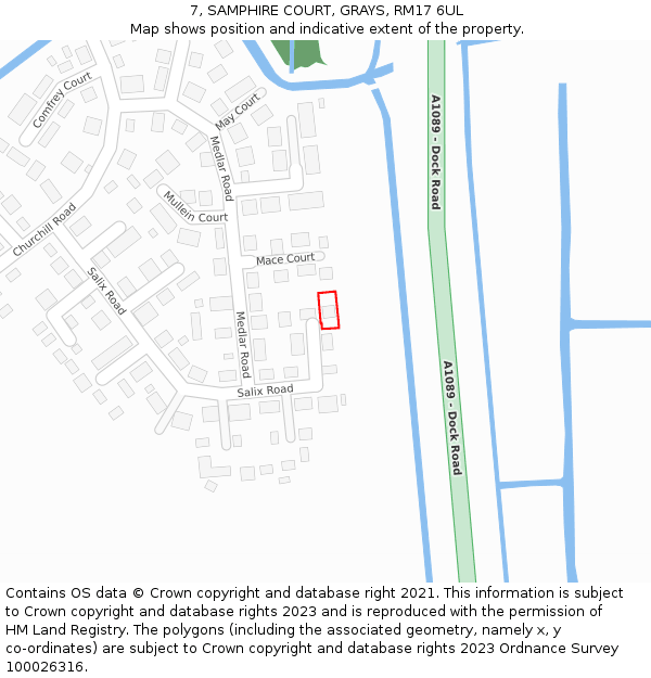 7, SAMPHIRE COURT, GRAYS, RM17 6UL: Location map and indicative extent of plot