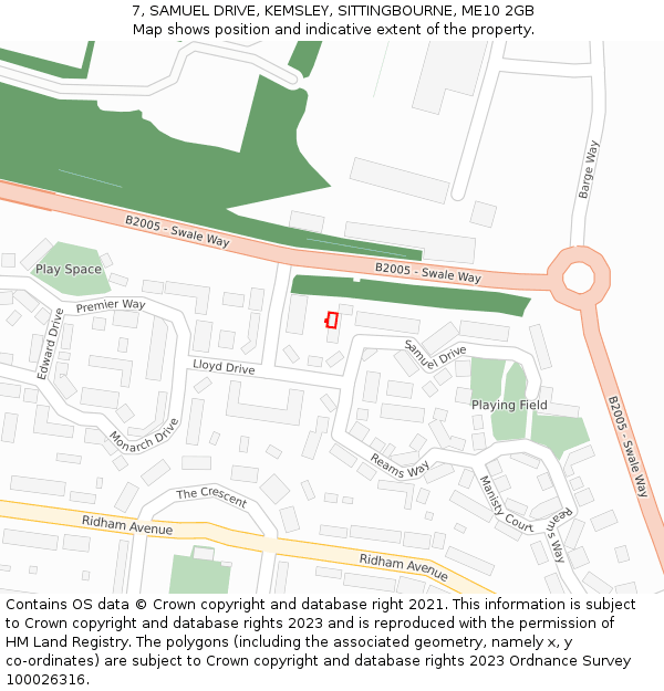 7, SAMUEL DRIVE, KEMSLEY, SITTINGBOURNE, ME10 2GB: Location map and indicative extent of plot