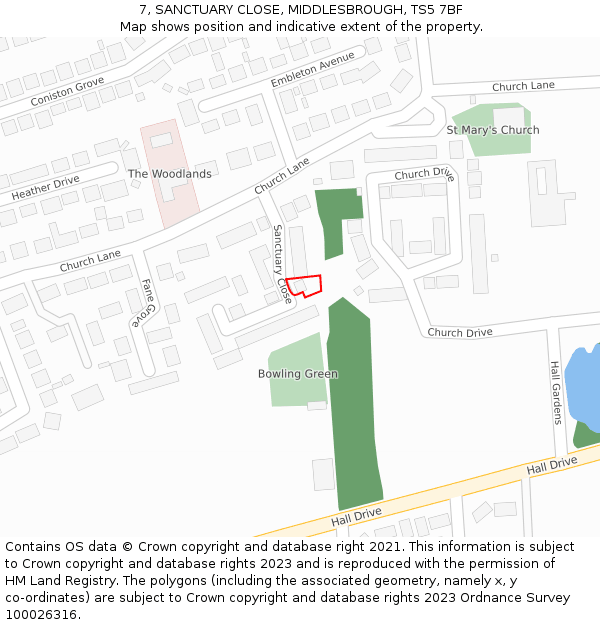 7, SANCTUARY CLOSE, MIDDLESBROUGH, TS5 7BF: Location map and indicative extent of plot
