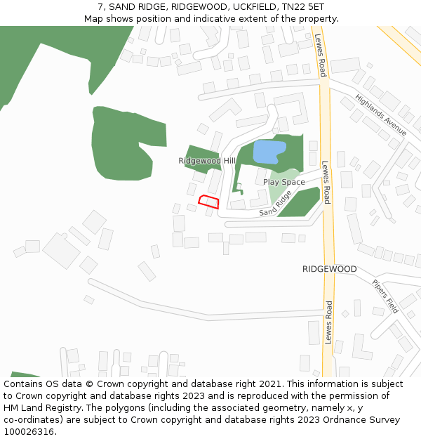 7, SAND RIDGE, RIDGEWOOD, UCKFIELD, TN22 5ET: Location map and indicative extent of plot