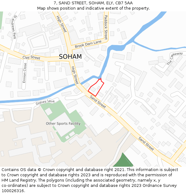 7, SAND STREET, SOHAM, ELY, CB7 5AA: Location map and indicative extent of plot