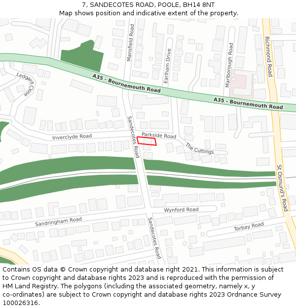 7, SANDECOTES ROAD, POOLE, BH14 8NT: Location map and indicative extent of plot