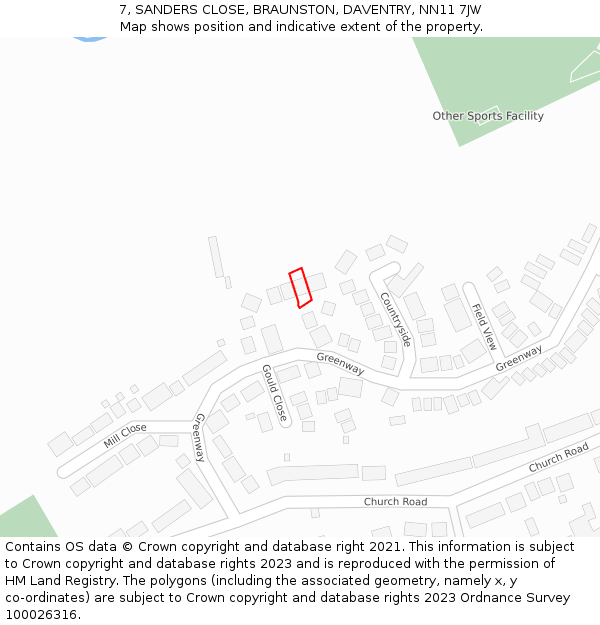 7, SANDERS CLOSE, BRAUNSTON, DAVENTRY, NN11 7JW: Location map and indicative extent of plot